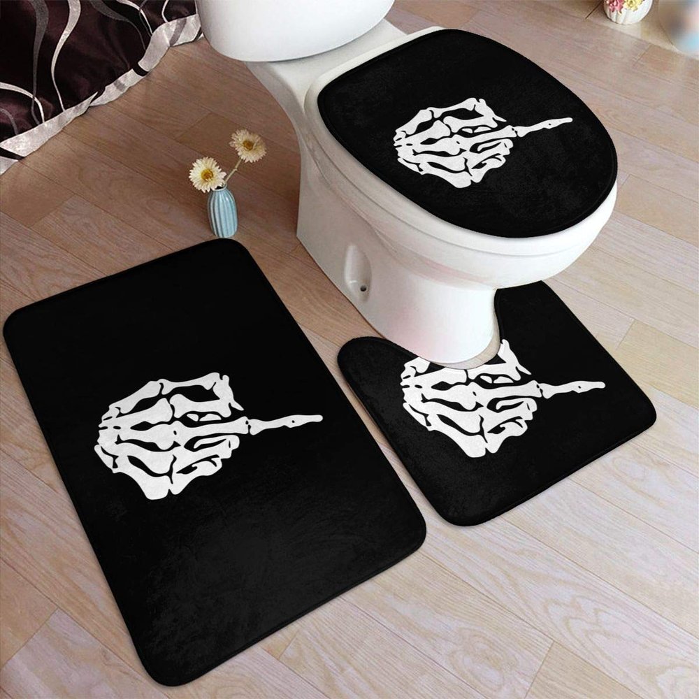 IUBBKI Skull Middle Finger Flannel Bathroom Rug Set, 3-Piece