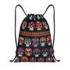 PIXOLE Mid-Century Modern Art Cat Drawstring Backpack, Waterproof String Bag, Gym Sack, Mexican Skull Print, Medium view 1