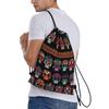 PIXOLE Mid-Century Modern Art Cat Drawstring Backpack, Waterproof String Bag, Gym Sack, Mexican Skull Print, Medium view 3
