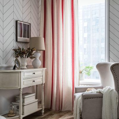 Gualiy Two-Tone Striped Curtain, Red, 59 x 71 in