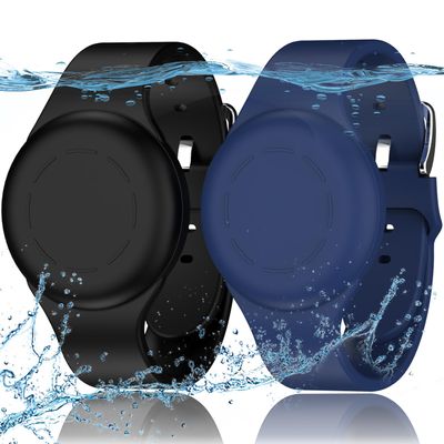 R-fun Waterproof AirTag Wristbands for Kids, 2-Pack, Navy Blue/Black