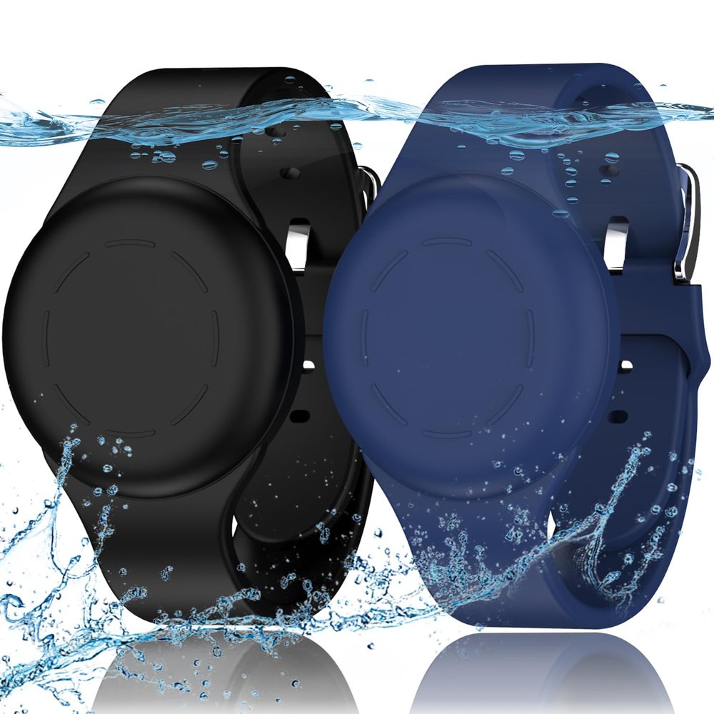 R-fun Waterproof AirTag Wristbands for Kids, 2-Pack, Navy Blue/Black