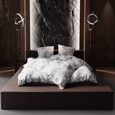 Mako Satin Toile de Jouy Rose Pillowcase, Anthracite (40 x 40 cm)