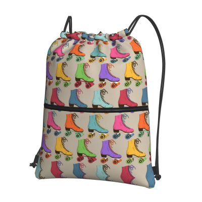 Tigers Roller Skate Drawstring Backpack with Zipper, Unisex