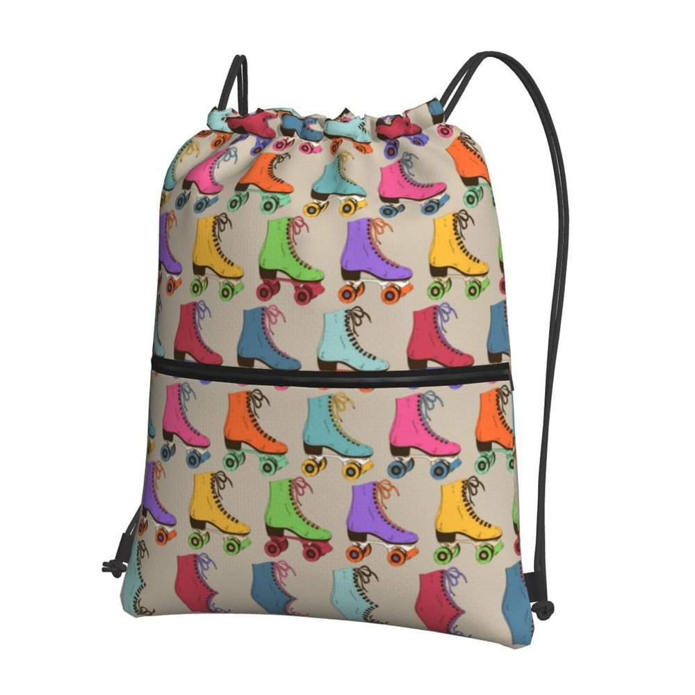 Tigers Roller Skate Drawstring Backpack with Zipper, Unisex