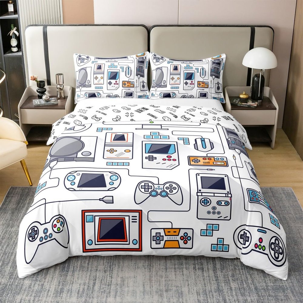 Gamer Bedding Set, 100% Cotton, Full Size, Gamepad Design