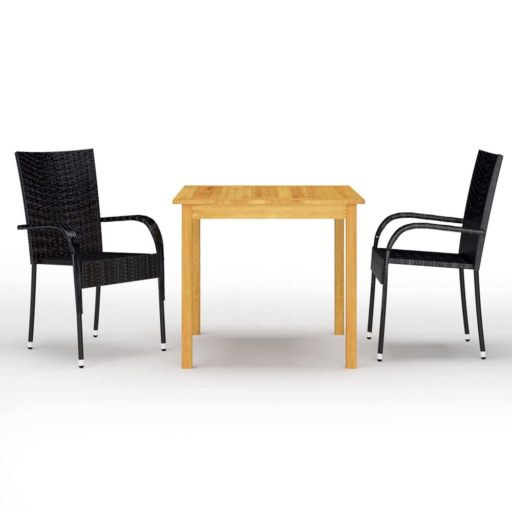 BULANED 3-Piece Garden Dining Set, Black