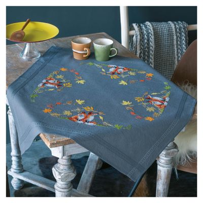 Vervaco Cross-Stitch Kit – Foxes in Autumn Tablecloth, 80 x 80 cm