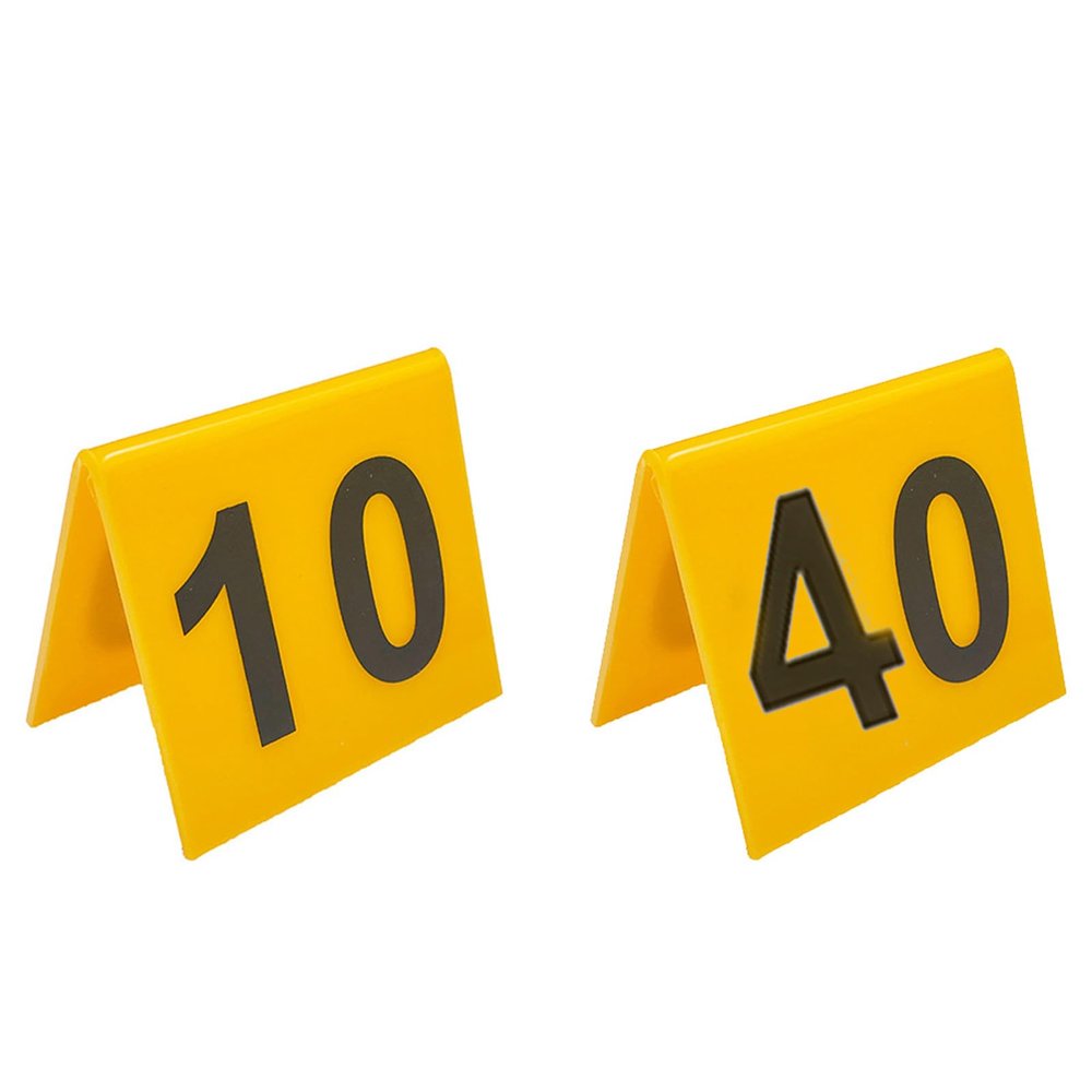 DAZZLEEX Acrylic Table Numbers, V-Shaped, 40-Pack, Double-Sided, Numbers 1–40, Yellow