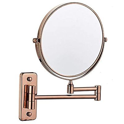 8-Inch Double-Sided Wall-Mounted Makeup Mirror, 5X Magnification, Rose Gold