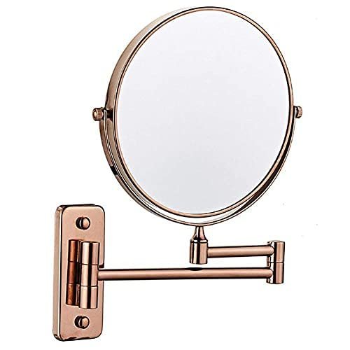 8-Inch Double-Sided Wall-Mounted Makeup Mirror, 5X Magnification, Rose Gold