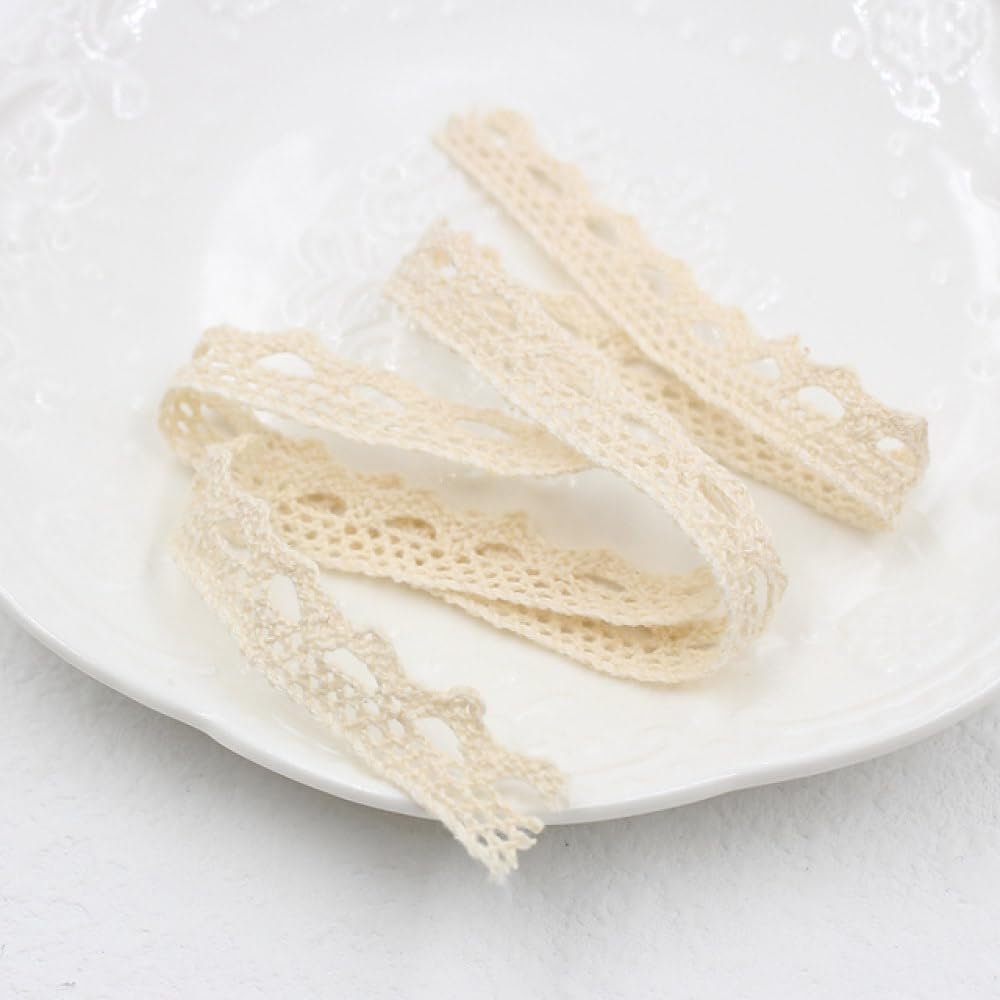 5 x 10-Yard Multicolor Cotton Lace Ribbon, Beige, 1–1.2 cm
