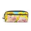 Piglet on Fence and Sunflowers Pencil Case, PU Leather, Office and School Organizer view 1