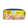 Piglet on Fence and Sunflowers Pencil Case, PU Leather, Office and School Organizer view 2
