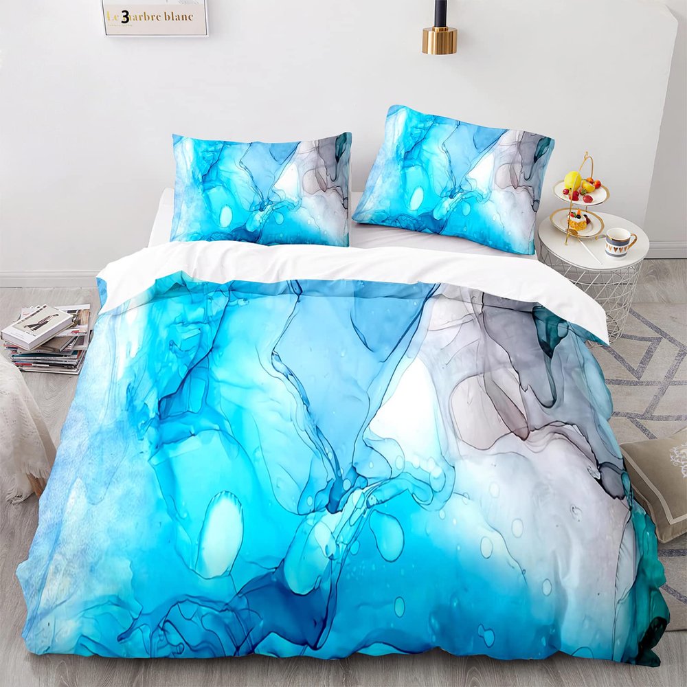 AcaimE Premium Polyester Duvet Cover Set, 220 x 240 cm, 3-Piece, Marble Pattern