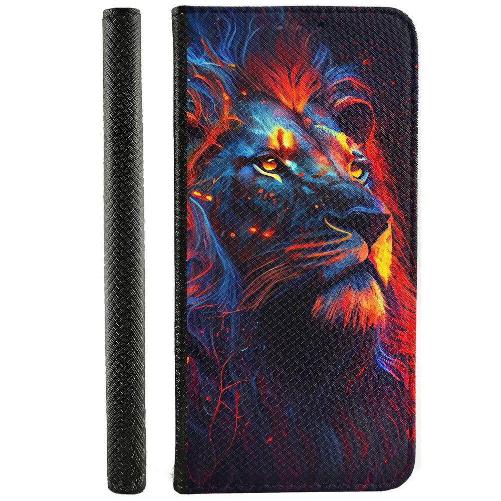 CoverHeld Phone Case for Samsung Galaxy A32 4G, Flip Faux Leather Case, Design 3489, Abstract Lion, Blue, Yellow, Orange