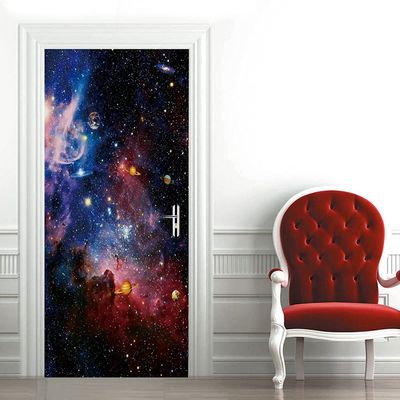 3D Door Sticker 80 x 200 cm, Self-Adhesive PVC Waterproof Wall Decal, Planet Galaxy World Design