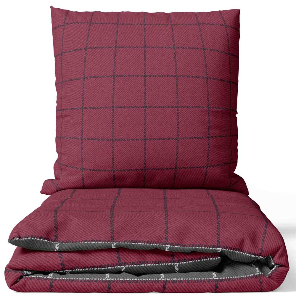 Leonado Vicenti 100% Cotton Checked Reversible Bedding Set, Renforce, 135x200–240x220 cm