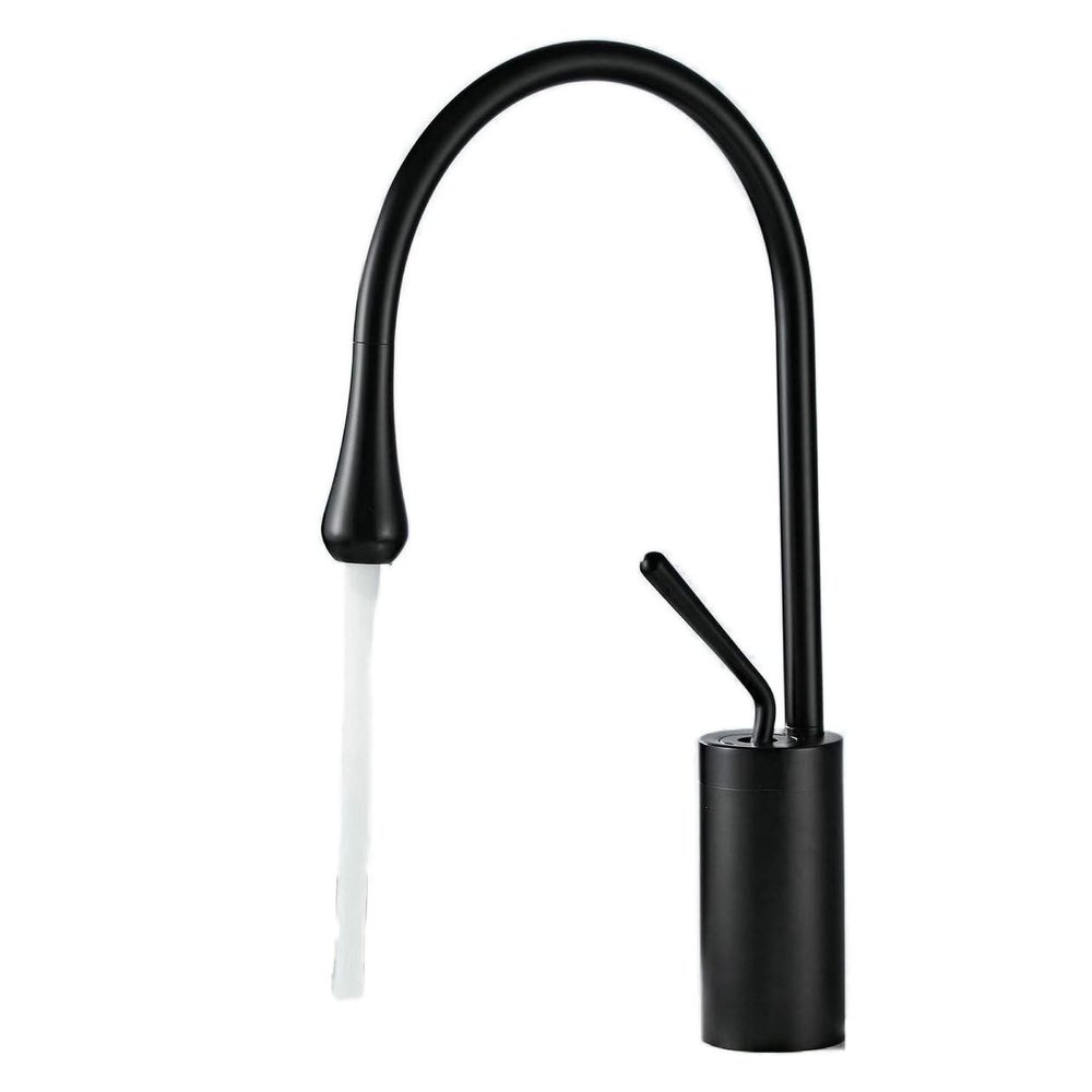Bathroom Sink Faucet, High-Arc Black Swan-Neck Single-Handle Brass Faucet, Single-Hole Mount, Leekayer LK6038Bg