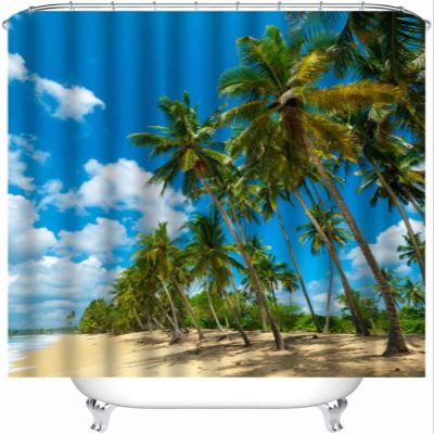 INAAYO 3D Shower Curtain, 120 x 200 cm, Ocean View, Waterproof, 8 Rings