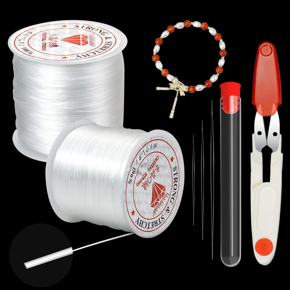 2 Spools of 120 m x 0.8 mm Elastic Cord for Bracelets, White