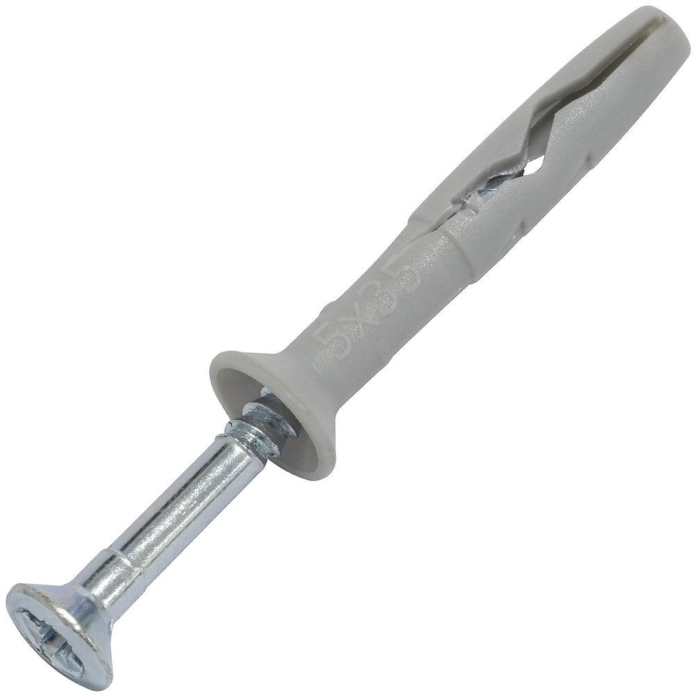 AERZETIX C67154 Set of 100 5x35 mm Polyethylene Nail Plugs with 100 3.5x40 mm Zinc-Plated Steel Screws, PZ2 Countersunk Head
