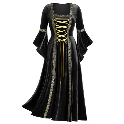 Women's Medieval Renaissance Maxi Dress with Trumpet Sleeves