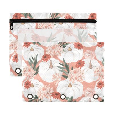 Pink Dahlias White Pumpkins 3-Ring Binder Pencil Pouches, 2-Pack