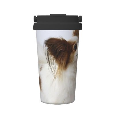 OHWODA White Papillon Printed Insulated Coffee Mug with Lid, 500 ml