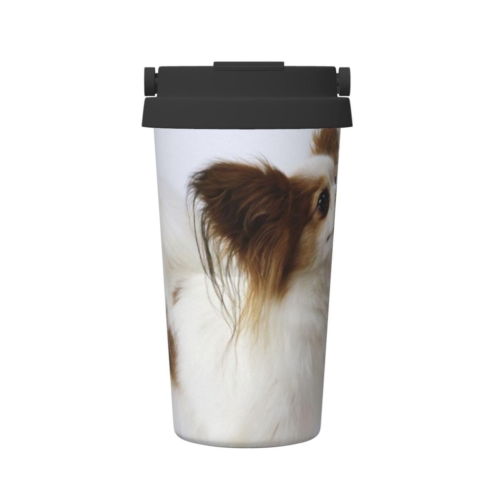 OHWODA White Papillon Printed Insulated Coffee Mug with Lid, 500 ml