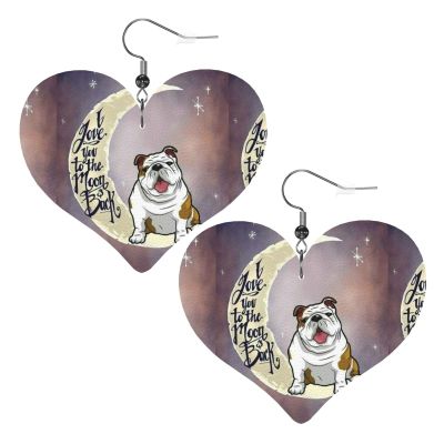 Women's Leather Heart Drop Earrings, Wild Shark Print