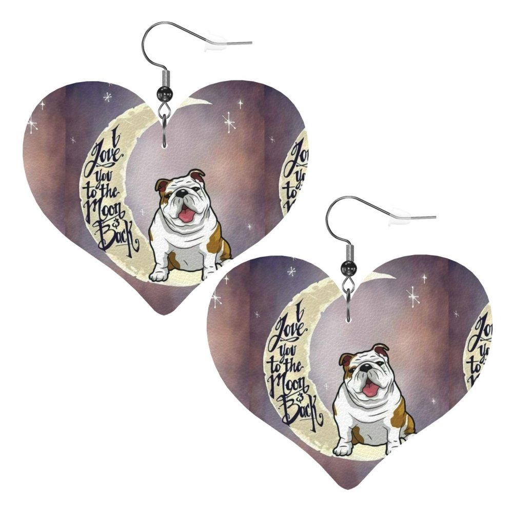 Women's Leather Heart Drop Earrings, Wild Shark Print
