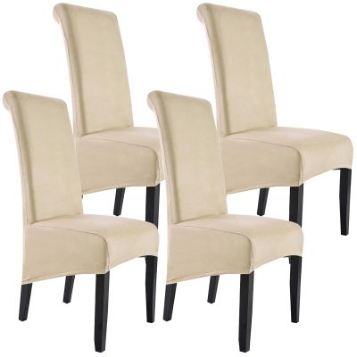 XL Stretch Suede Chair Covers, Khaki, 8 Pieces