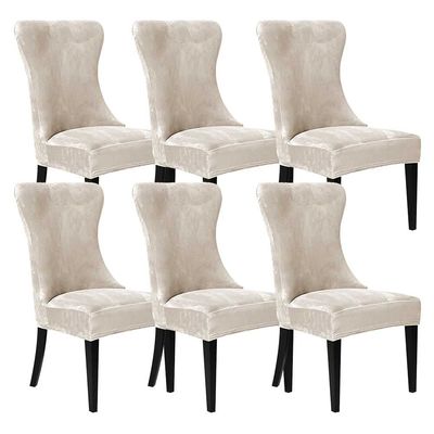 SANOCAY Velvet Armchair Slipcovers, Durable, Removable, Washable, Reusable, Without Armrests, for Dining Rooms, Banquets and Home Décor, Beige, 6-Piece Set