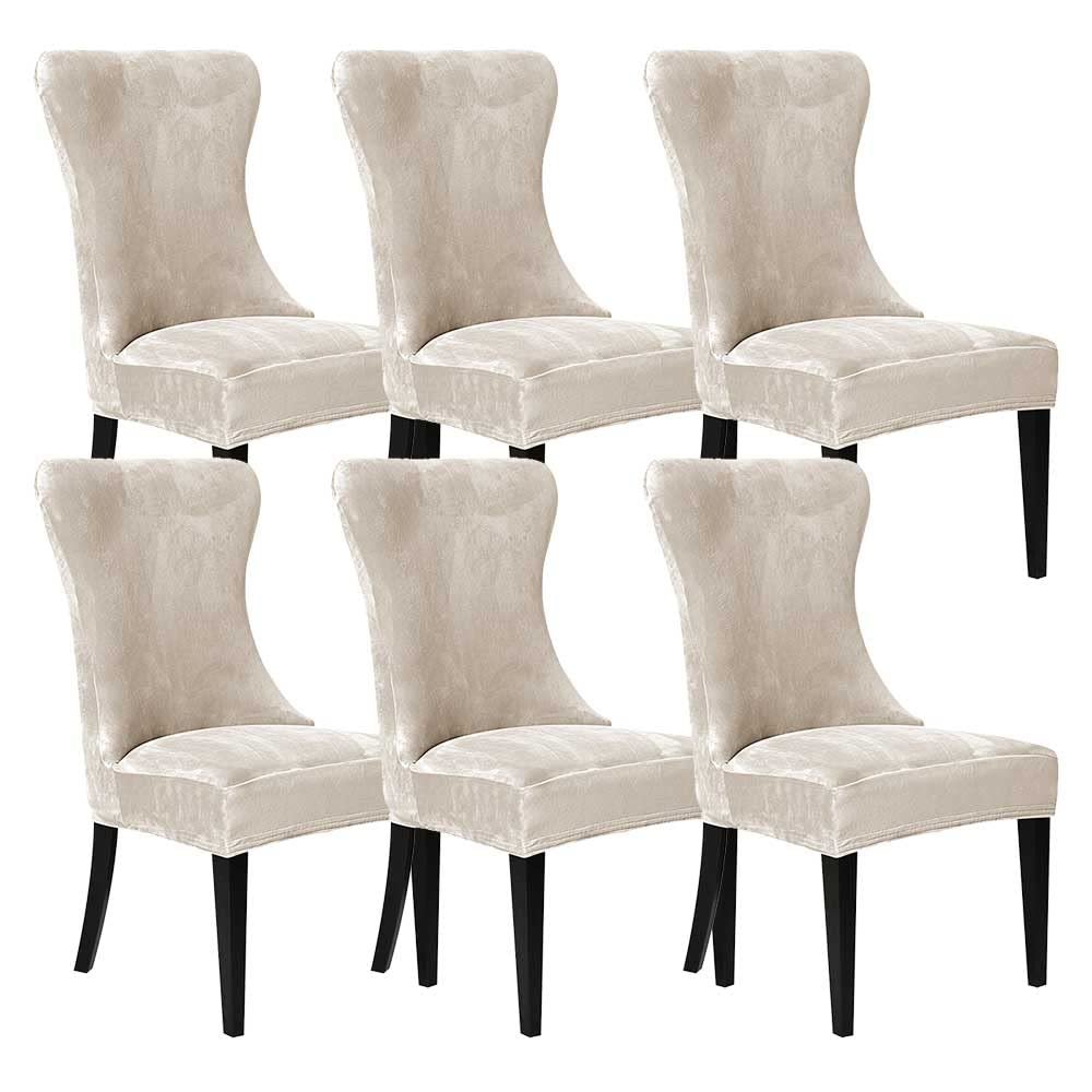 SANOCAY Velvet Armchair Slipcovers, Durable, Removable, Washable, Reusable, Without Armrests, for Dining Rooms, Banquets and Home Décor, Beige, 6-Piece Set