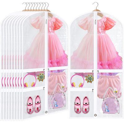 Windyun Garment Bags for Children's Dance Costumes, 40 in, with 3 Transparent Zippered Pockets