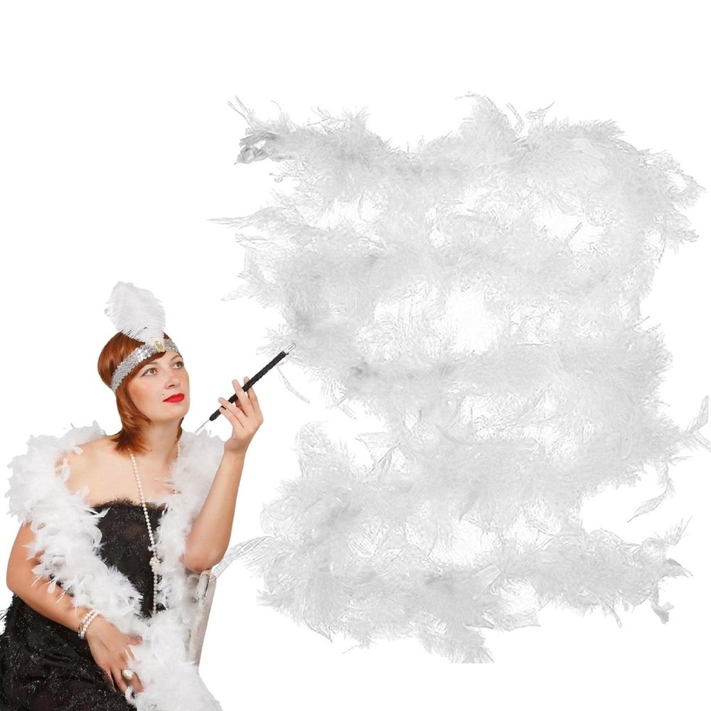 Deno White Feather Boa, 2 m Long, for Women and Girls
