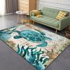 LOMDEM Ocean Beach Landscape Short-Pile Rug with Blue Underwater Turtle, Coral Reef and Tropical Fish Design view 1