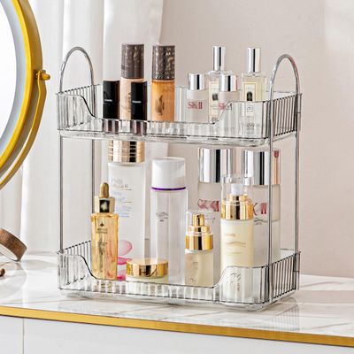 Makeup Organizer for Vanity, Transparent Cosmetic Storage with Lipstick and Brush Holders
