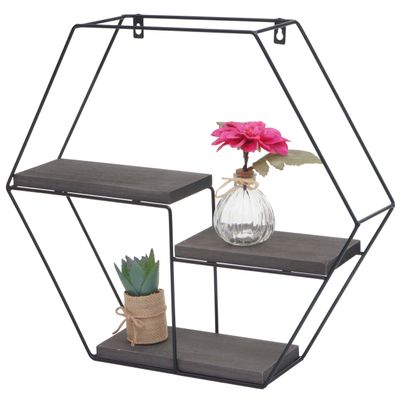 Mendler HWC-K76 Wall Shelf, 43 x 49 x 11 cm, Metal, Dark Gray