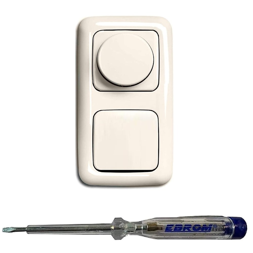 Busch-Jaeger 6523U-102 LED Rotary Dimmer Set with Push Button, DURO2000 Glossy Cream White