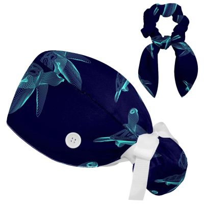 Turtle Pattern Adjustable Bouffant Cap with Hair Tie, One Size, Women's Work Head Cover, Multicolor 01, M/L
