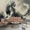 3D Effect White Tiger Chinese Ink Style Nonwoven Photo Wallpaper, 200 cm W x 140 cm H view 1