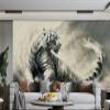 3D Effect White Tiger Chinese Ink Style Nonwoven Photo Wallpaper, 200 cm W x 140 cm H view 2