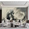 3D Effect White Tiger Chinese Ink Style Nonwoven Photo Wallpaper, 200 cm W x 140 cm H view 3