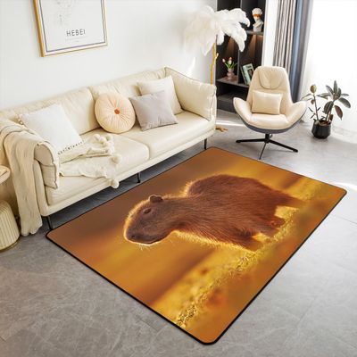 Capybara Area Rug for Capybara Lovers, 3D Sunset Design, 5 x 6.6 ft