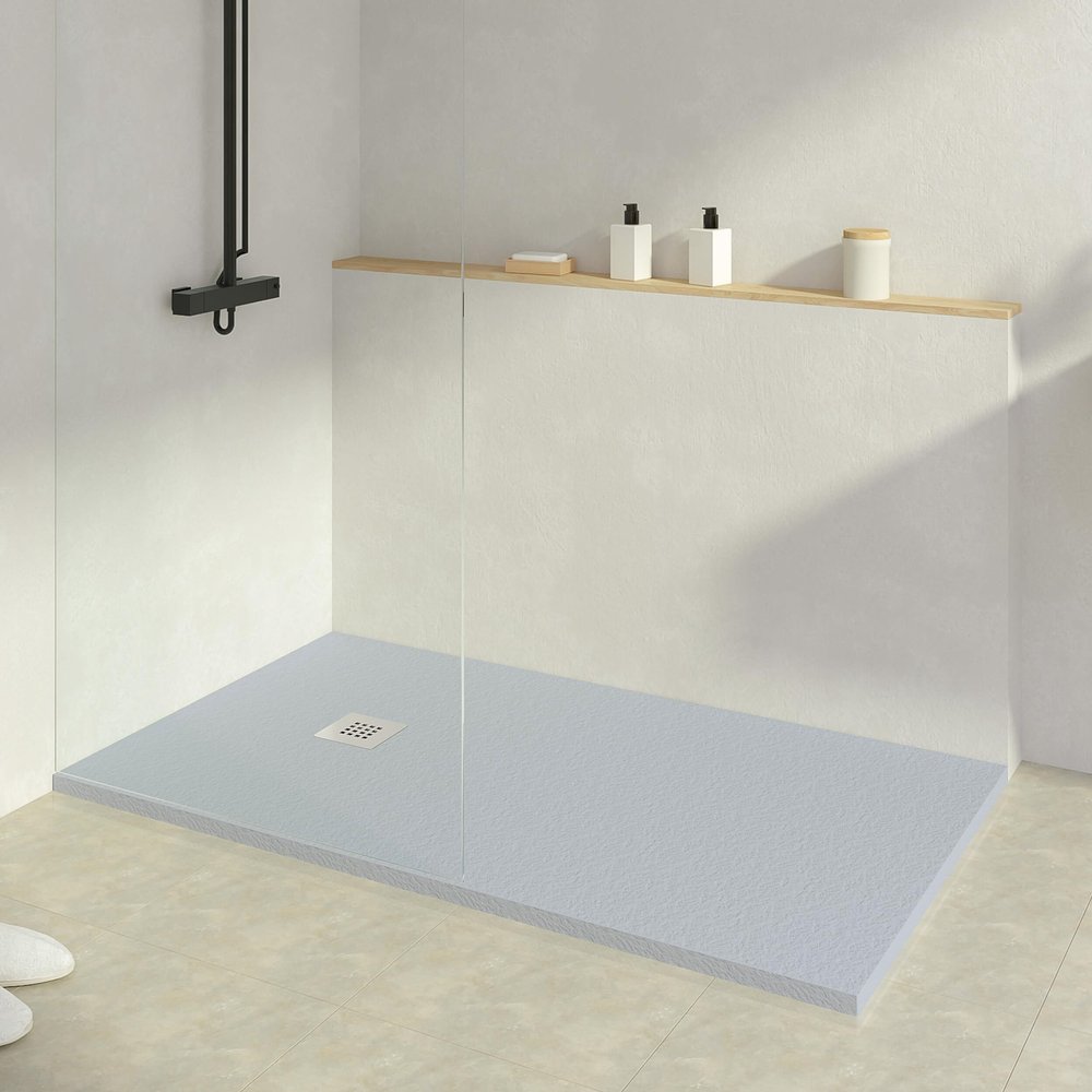 KOES INDO Resin Shower Tray, 80 x 140 cm, Misty Blue RAL 7040