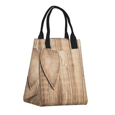ASEELO Reusable Paper Lunch Tote with Wooden Heart, Insulated Cooler Bag for Men and Girls