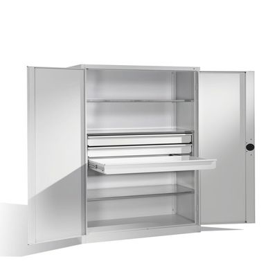 DENIOS Cabo Heavy-Duty Tool Cabinet, Hinged Doors, 3 Shelves, 3 Drawers, W 1200 x D 500 x H 1950 mm, Gray