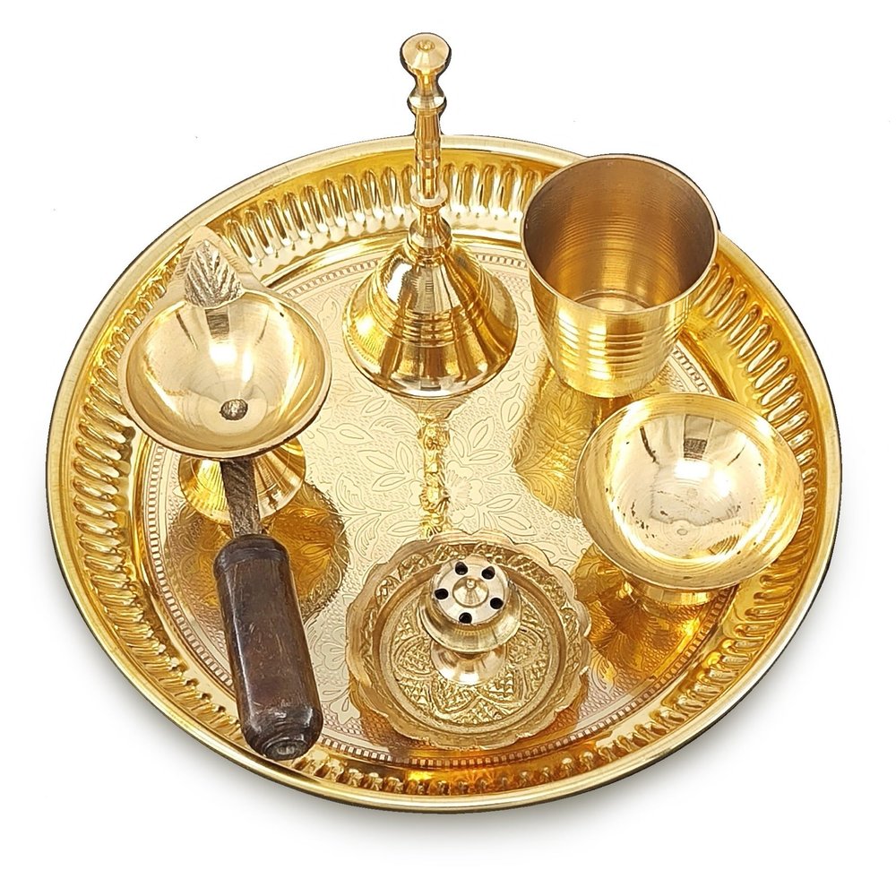 BENGALEN Brass Pooja Thali Set, 15.2 cm